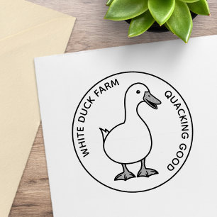 Sello De Caucho Granja de patos blancos lindos texto personalizado
