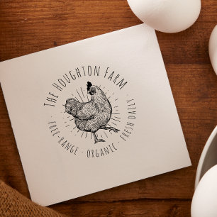Sello De Caucho Granja de Pollos Dibujada a Mano Rústica Huevos de