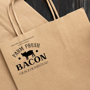 Sello De Caucho Granja Fresca Bacon Pig Farmer Añadir nombre