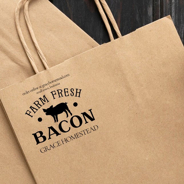 Sello De Caucho Granja Fresca Bacon Pig Farmer Añadir nombre (Subido por el creador)
