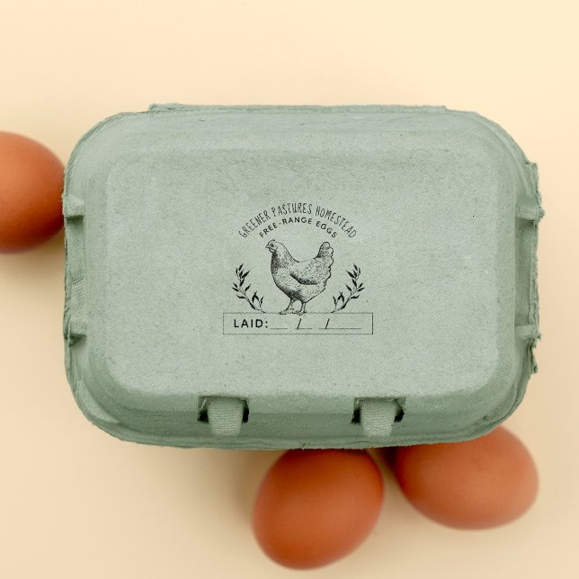 Sello De Caucho Granja rústica de pollo Personalizado | Fecha de c (Subido por el creador)