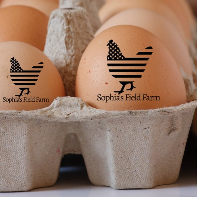 Sello De Caucho Granja Rustica Personalizada Huevo de pollo con no (Modern personalized farm name egg stamp)