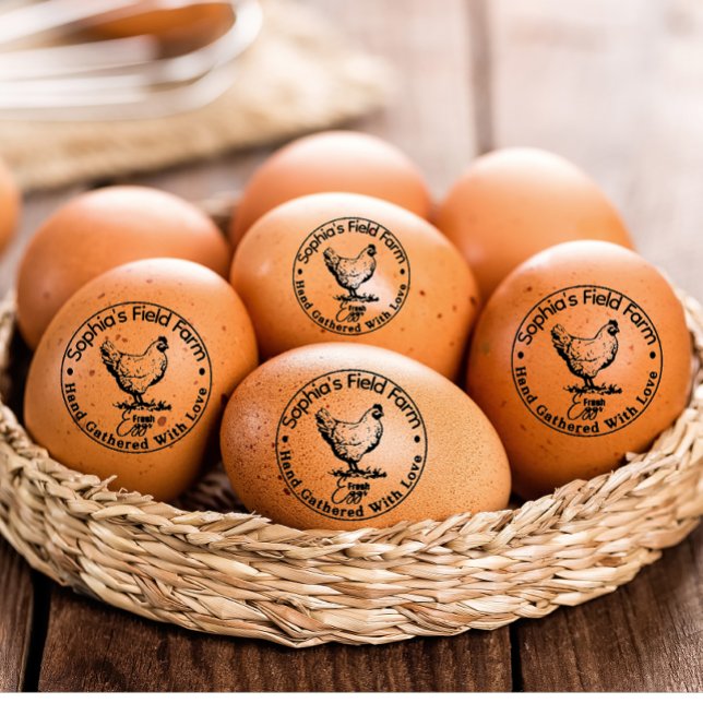Sello De Caucho Granja vinícola personalizada Nombre fresco Huevo  (personalized egg stamp)