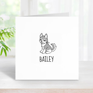 Sello De Caucho Gris y White Husky Puppy Dog Nombre personalizado 