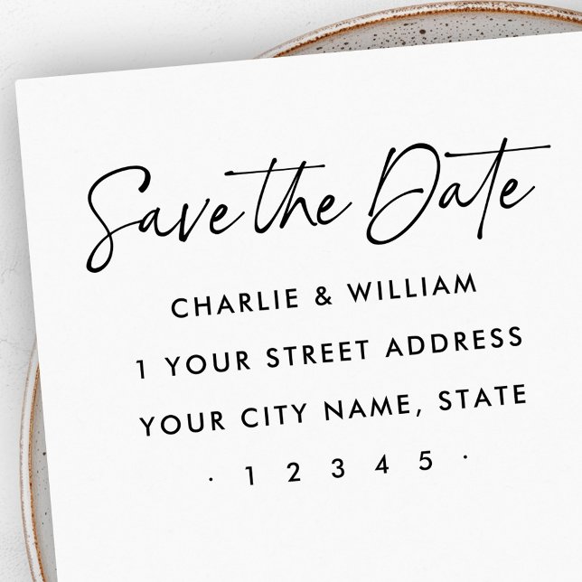 Sello De Caucho Guardar la dirección de retorno de script elegante (Save the Date elegant script return address Rubber Stamp)