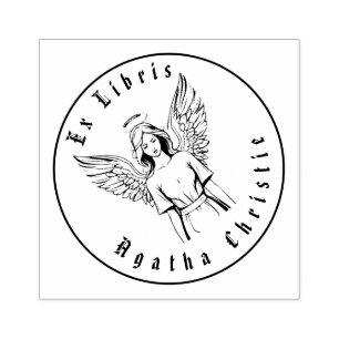 Sello De Caucho Guardian Angel Chica Negro y Blanco Personalizado