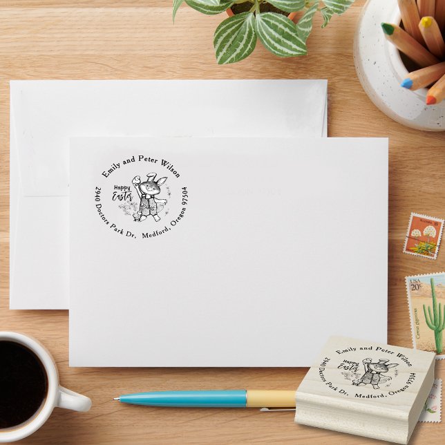Sello De Caucho Guay Easter Bunny Return Address (Cool Easter Bunny Return Address Rubber Stamp)