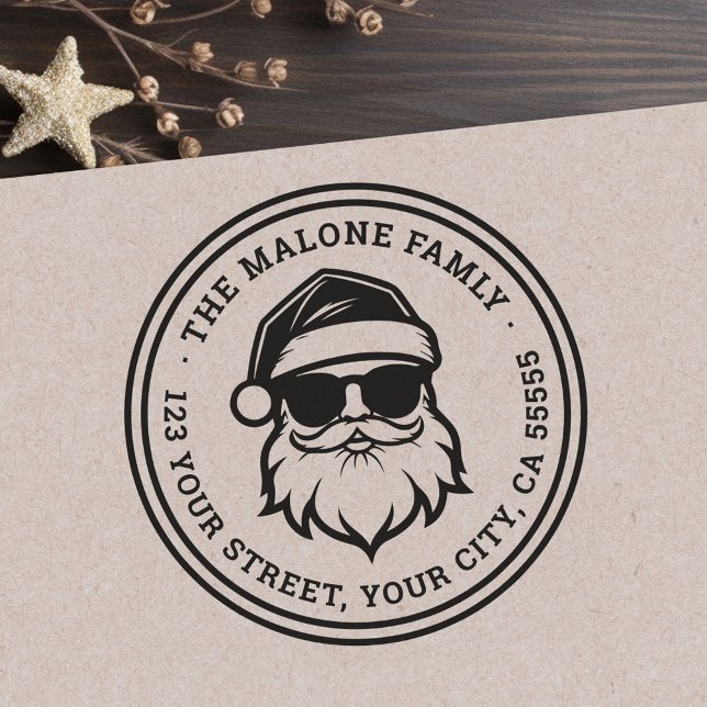 Sello De Caucho Guay Santa en gafas de sol Navidades dirección de  (Cool Santa in sunglasses Christmas return address Rubber Stamp)