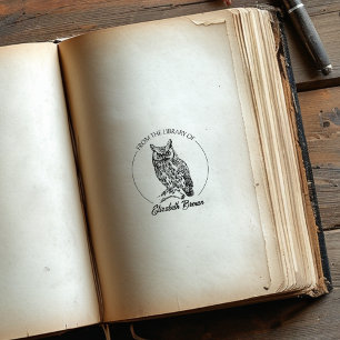 Sello De Caucho Guión de búho vintage de la biblioteca de