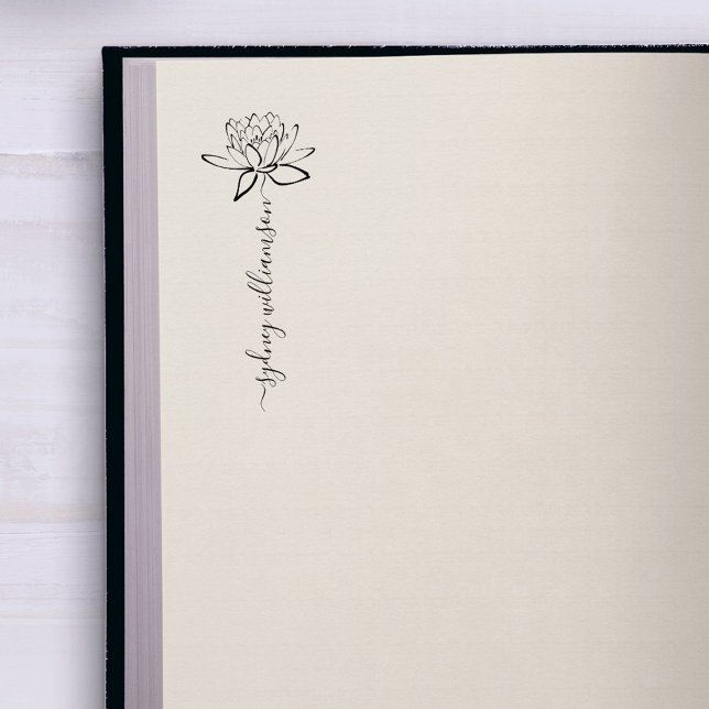 Sello De Caucho Guión elegante y caprichoso Nombre personalizado F (Elegant whimsical script lotus flower custom name signature.  Perfect to sign your library books!)