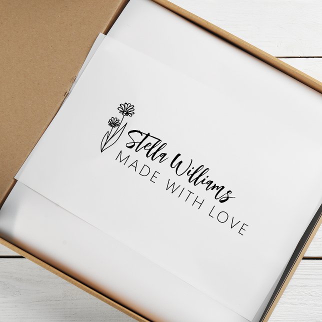 Sello De Caucho Guión gráfico de margarita hecho con amor (Graphic Daisy Script Made With Love Rubber Stamp)