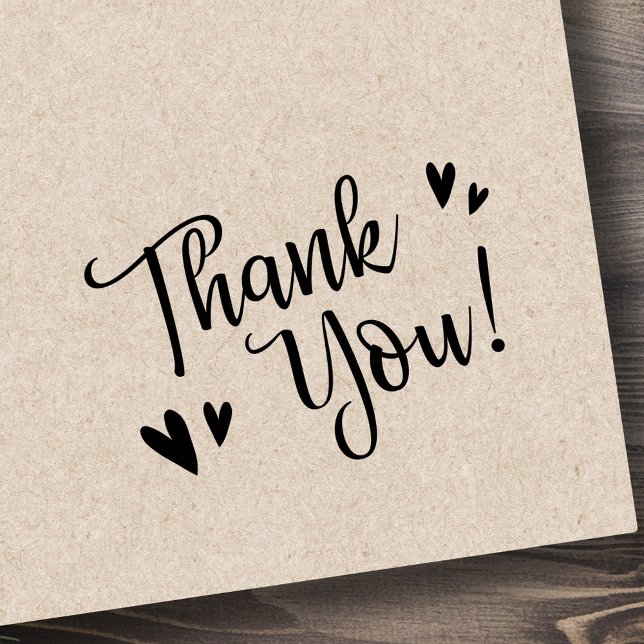 Sello De Caucho Guión y corazones cortos gracias (Cute script and hearts thank you rubber stamp)