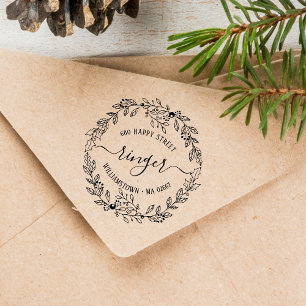 Sello De Caucho Guirnalda floral de Navidad elegante con dirección