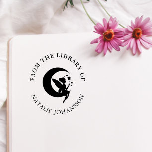 Sello De Caucho Hada de la Luna De La Biblioteca De Libro Personal