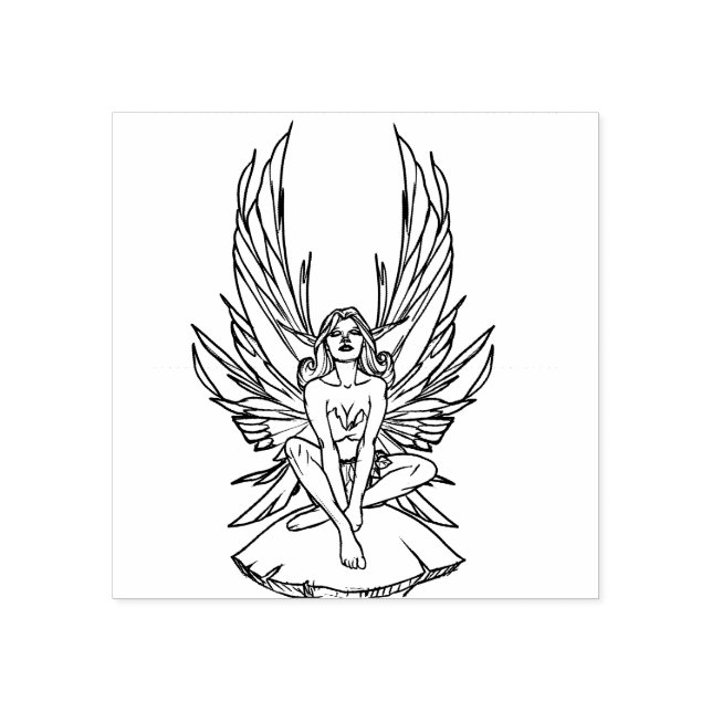 Sello De Caucho Hada sentada en un hongo (Impresión)