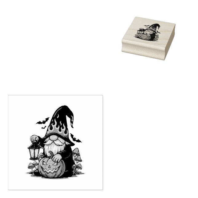 Sello De Caucho Halloween Gnome Wood Art Stamp (Sellado)