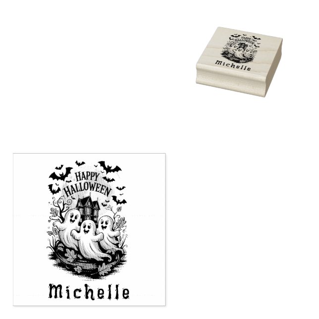 Sello De Caucho Halloween Spooky Haunted House Ghost and Bats (Sellado)