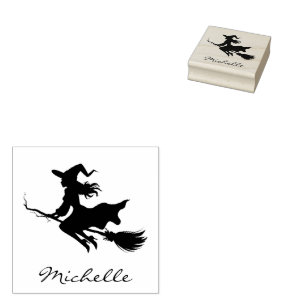 Sello De Caucho Halloween Spooky Witch Flying