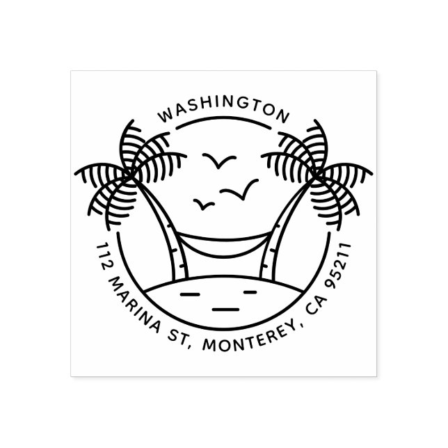 Sello De Caucho Hamacas y palmeras | Dirección de familia tropical (Impresión)