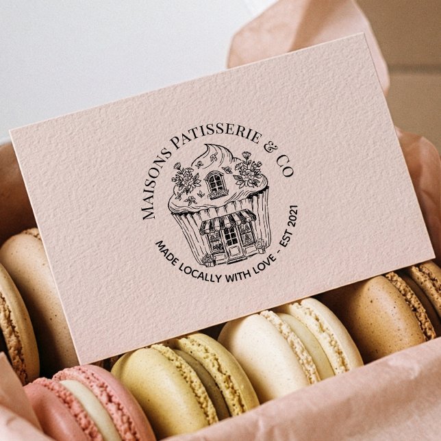 Sello De Caucho Hand Drawn Floral Cupcake Shop Bakery Business  (Hand Drawn Floral Cupcake Shop Bakery Business Rubber Stamp)