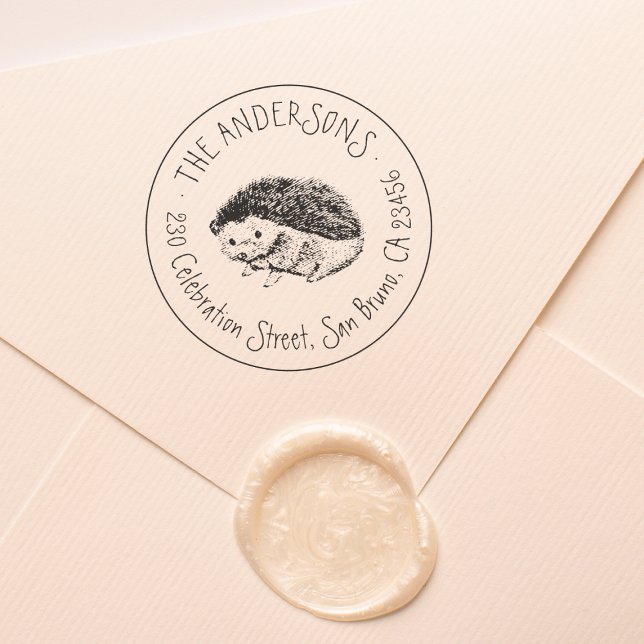 Sello De Caucho Hand Drawn Hedgehog | Dirección de devolución de n (Stamp Mock-up)