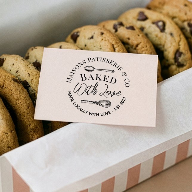 Sello De Caucho Hand Drawn Whisk Spoon Baked With Love Bakery (Hand Drawn Whisk Spoon Baked With Love Bakery Rubber Stamp)