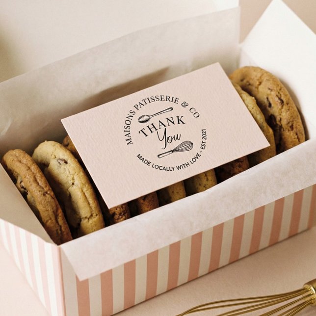 Sello De Caucho Hand Drawn Whisk Spoon Bakery Business Thank You (Hand Drawn Floral Cupcake Shop Bakery Business Rubber Stamp)