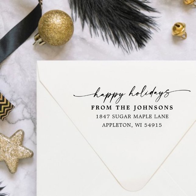 Sello De Caucho Happy Holidays Custom Address Wood Art Stamp (Happy Holidays Custom Address Wood Art Stamp)