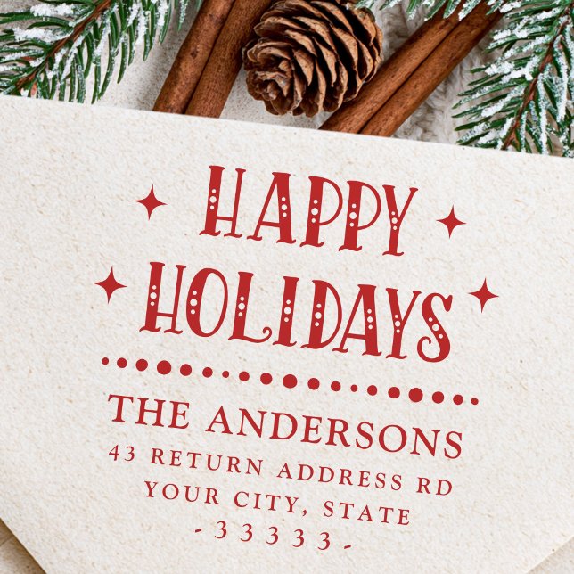 Sello De Caucho Happy Holidays festious font return address (Happy Holidays festive font return address Rubber Stamp)