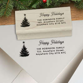 Sello De Caucho Happy Holidays Pine Tree Christmas Return Address