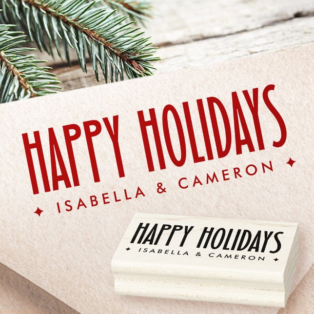 Sello De Caucho Happy Holidays retro font custom name (Happy Holidays retro font custom name Rubber Stamp)