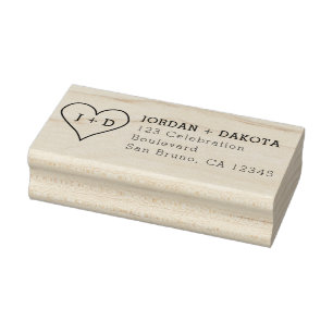 Sello De Caucho Heart Initials Modern Wood Boda Return Address