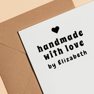 Sello De Caucho Hecho a Mano con Amor Corazón Simple Minimalista