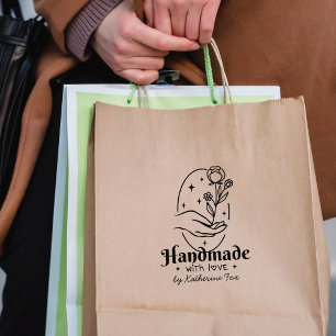 Sello De Caucho Hecho a mano con amor, Flor silvestre moderna a ma