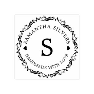 Sello De Caucho Hecho a Mano con Amor Floral Monograma Personaliza