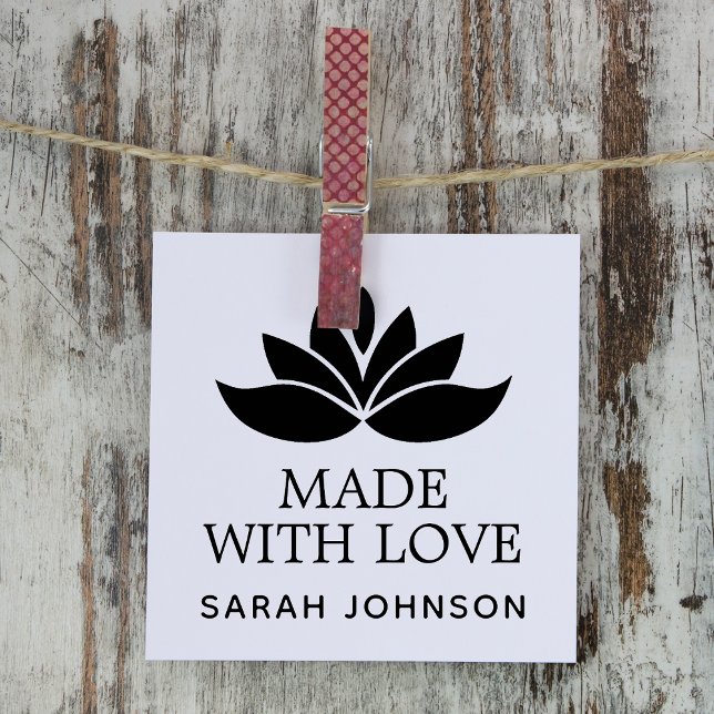 Sello De Caucho Hecho Con Amor Flor de Loto Personalizado (Made With Love Lotus Flower Personalized Rubber Stamp)