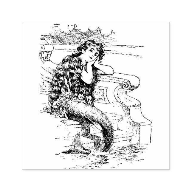 Sello De Caucho Hermosa sirena vintage (Impresión)