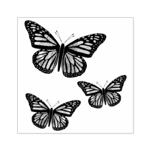 Sello De Caucho Hermosas mariposas monarcas mano dibujada