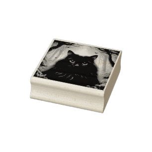 Sello De Caucho Hermoso gato negro esponjoso con ojos