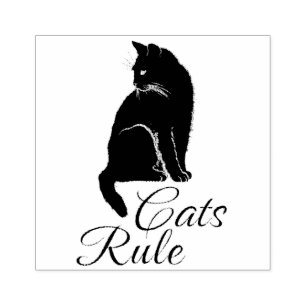 Sello De Caucho Hermoso gato sentado con texto de "regla de gatos"