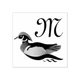 Sello De Caucho Hermoso Pato De Madera Nadando