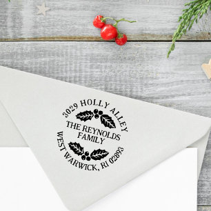 Sello De Caucho Hojas de Acebo y Bayas Navidad Dirección de Devolu