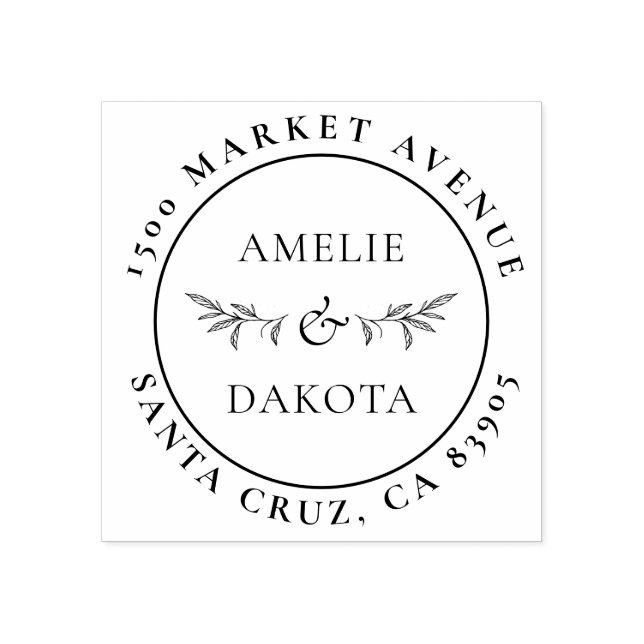 Sello De Caucho Hojas dibujadas a mano Elegante dirección de retor (Impresión)