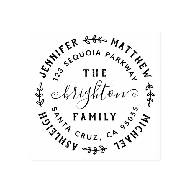 Sello De Caucho Hojas dibujadas a mano | Nombres de familia y dire (Impresión)