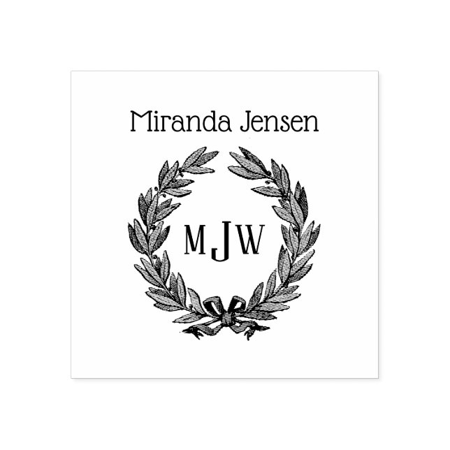 Sello De Caucho Holly Wreath 3 Monograma inicial (Impresión)