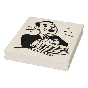 Sello De Caucho Hombre feliz con crepes estampado retro de arte de