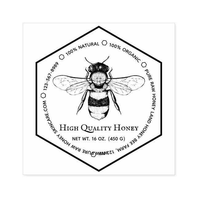 Sello De Caucho Honeycomb Apiary Skincare Tattoo Bee (Impresión)