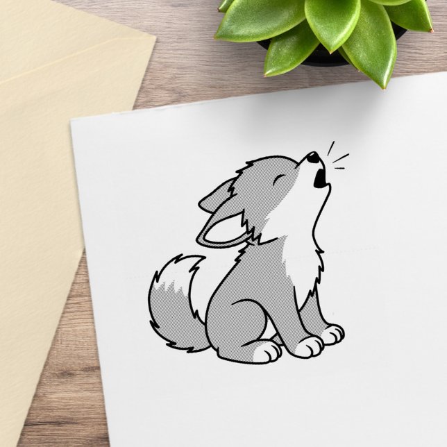 Sello De Caucho Howling Gray Wolf Pup (Subido por el creador)