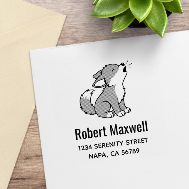 Sello De Caucho Howling Gray Wolf Pup Address (Subido por el creador)