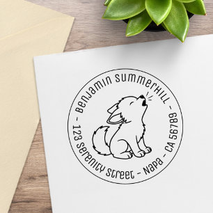 Sello De Caucho Howling Wolf Pup Round Address